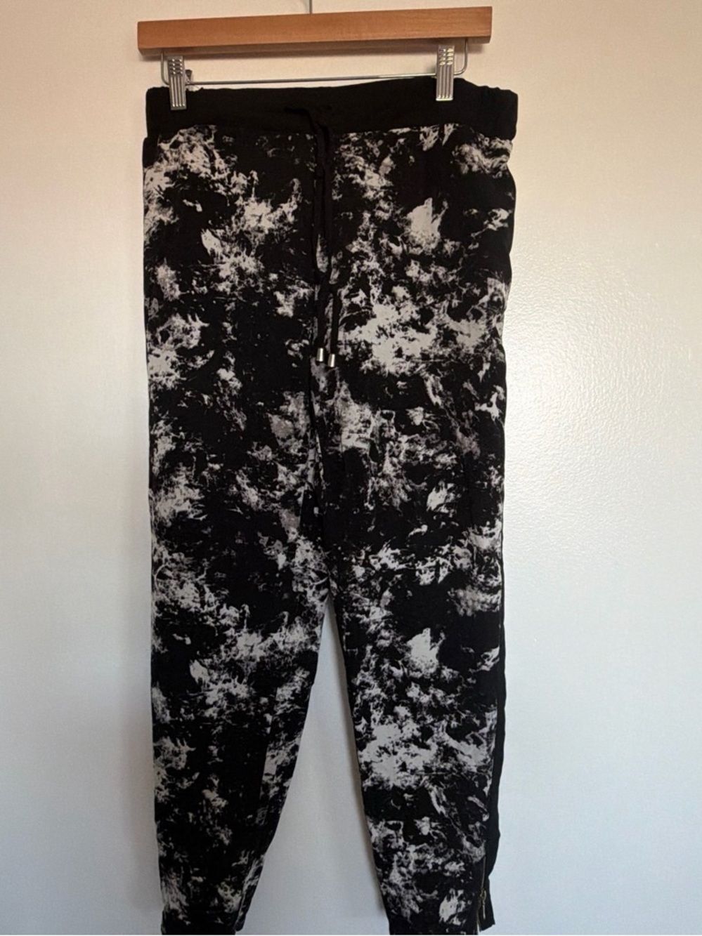 Guess joggers with black and white marble tie-dye pattern. Size S